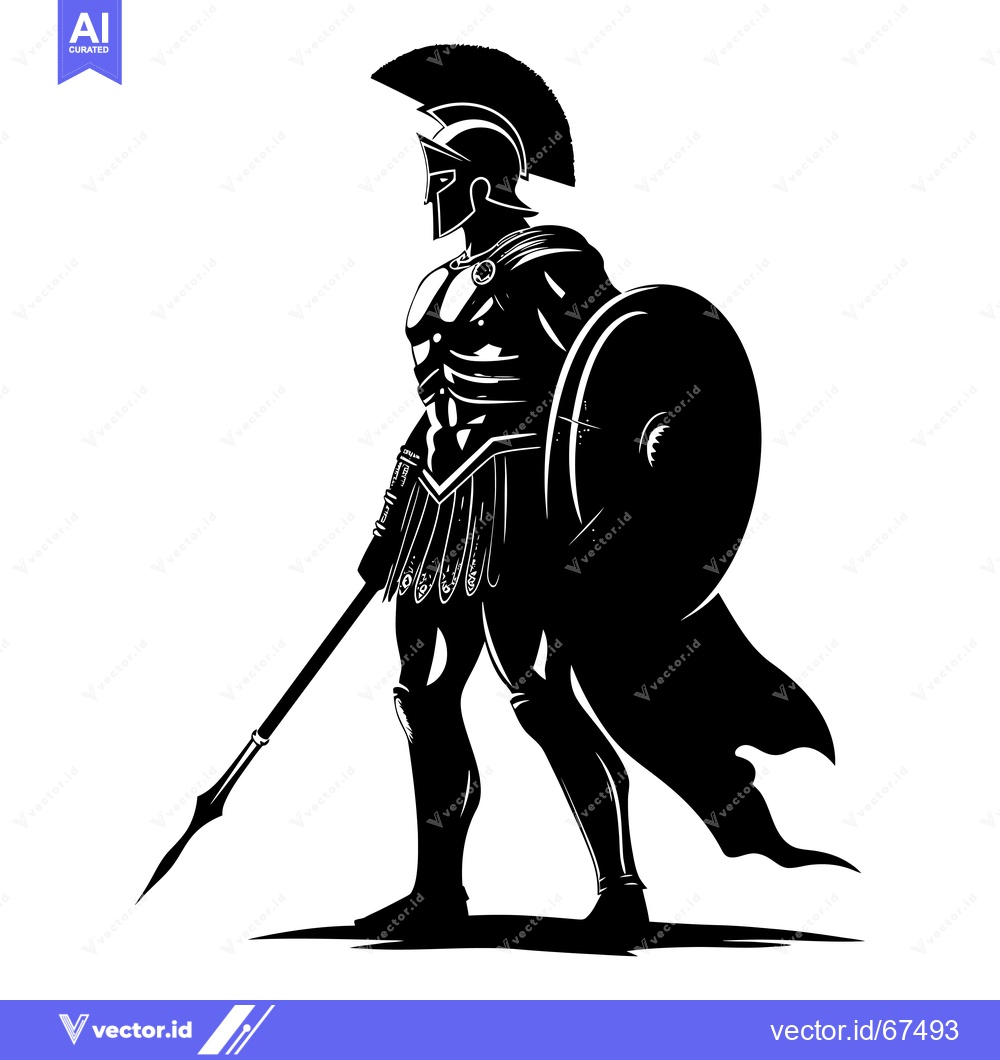 Premium Vector dari Silhouette of a Spartan Warrior Holding a Spear and Shield