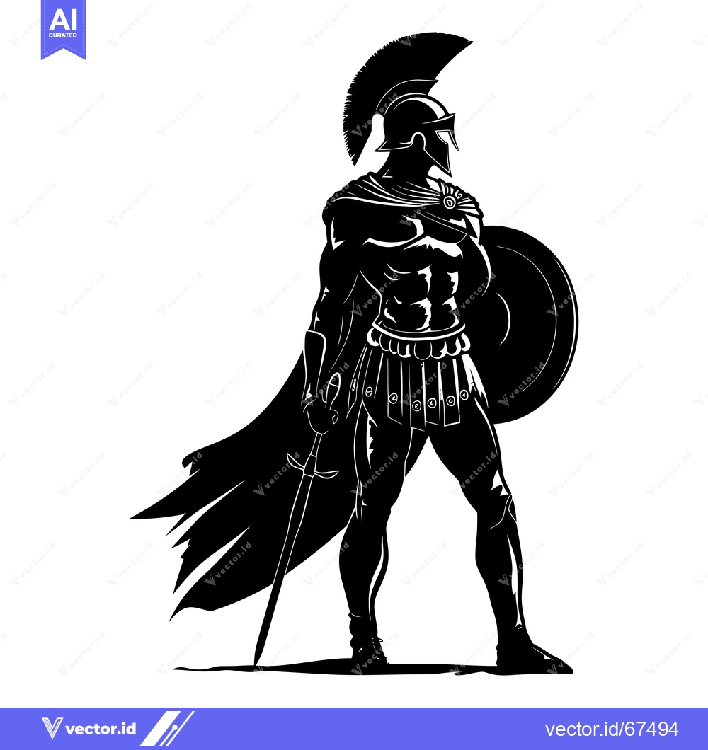 Premium Vector of Silhouette of a Muscular Spartan Warrior Holding a Sword and Shield