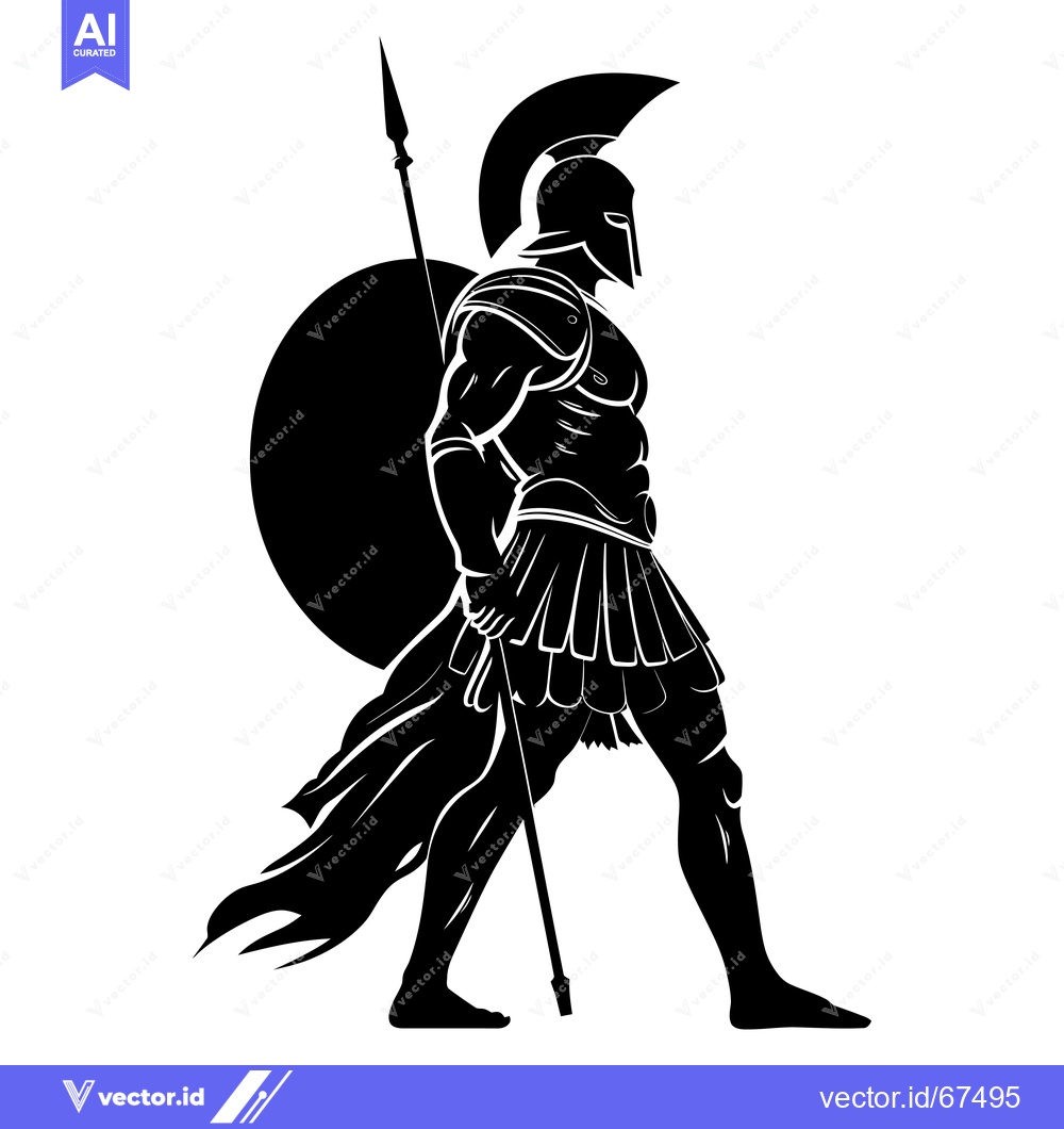 Premium Vector of Silhouette of a Spartan Warrior with Shield and Spear
