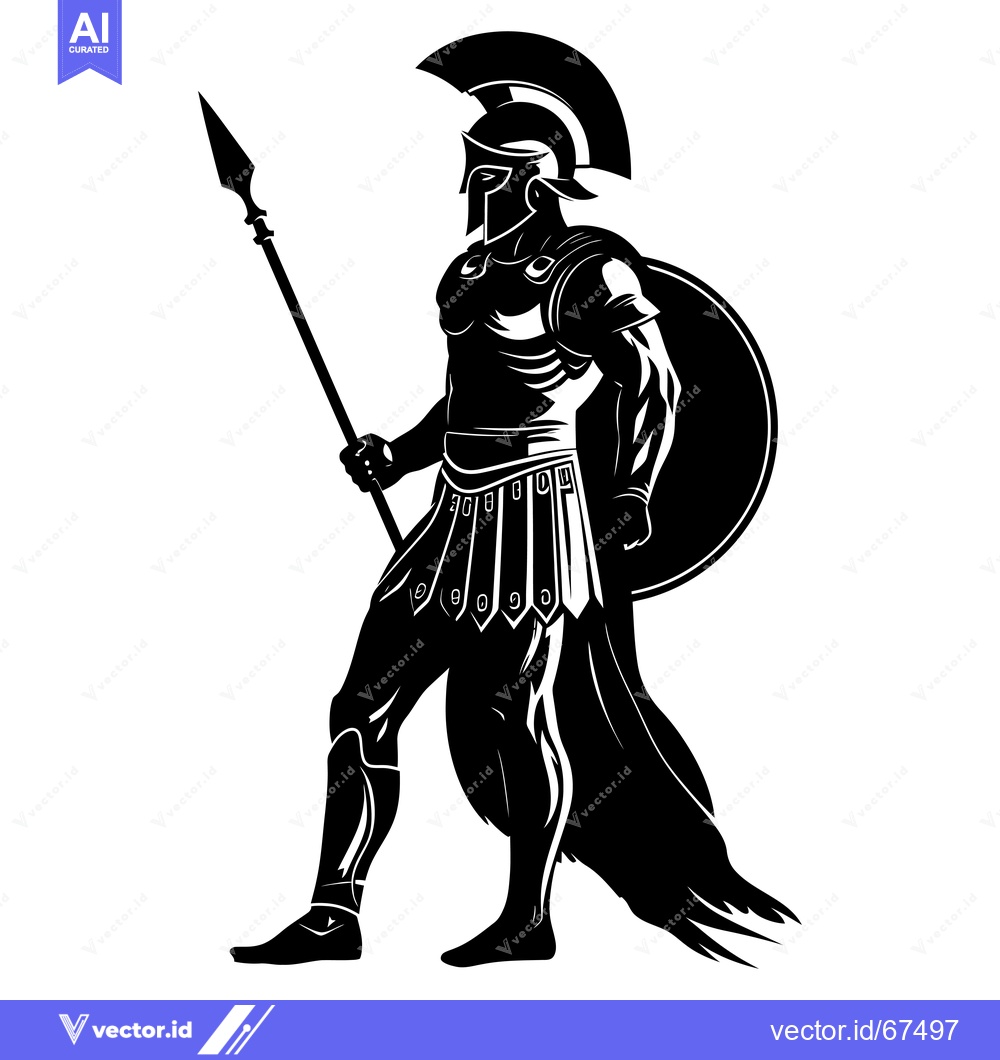 Premium Vector dari A Silhouetted Spartan Warrior Holding a Spear and Shield
