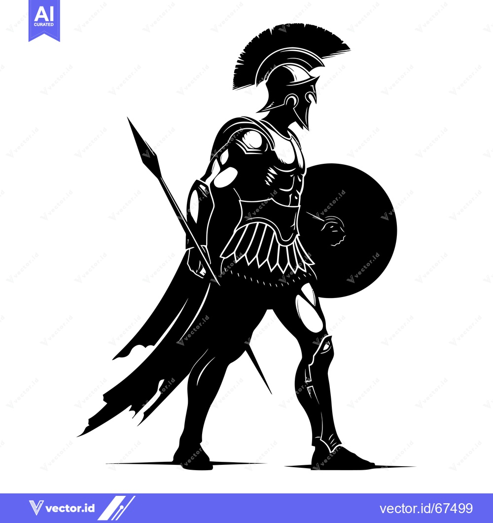 Premium Vector of A Spartan Warrior in Full Armor Holding a Spear and Shield