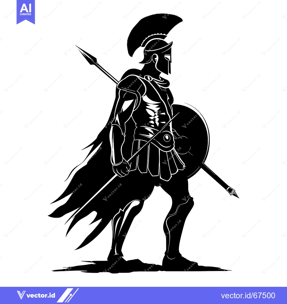 Premium Vector dari Silhouette of a Spartan Warrior Holding a Spear and Shield