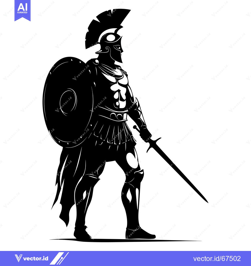 Premium Vector dari Silhouette of a Greek Warrior Holding a Sword and Shield