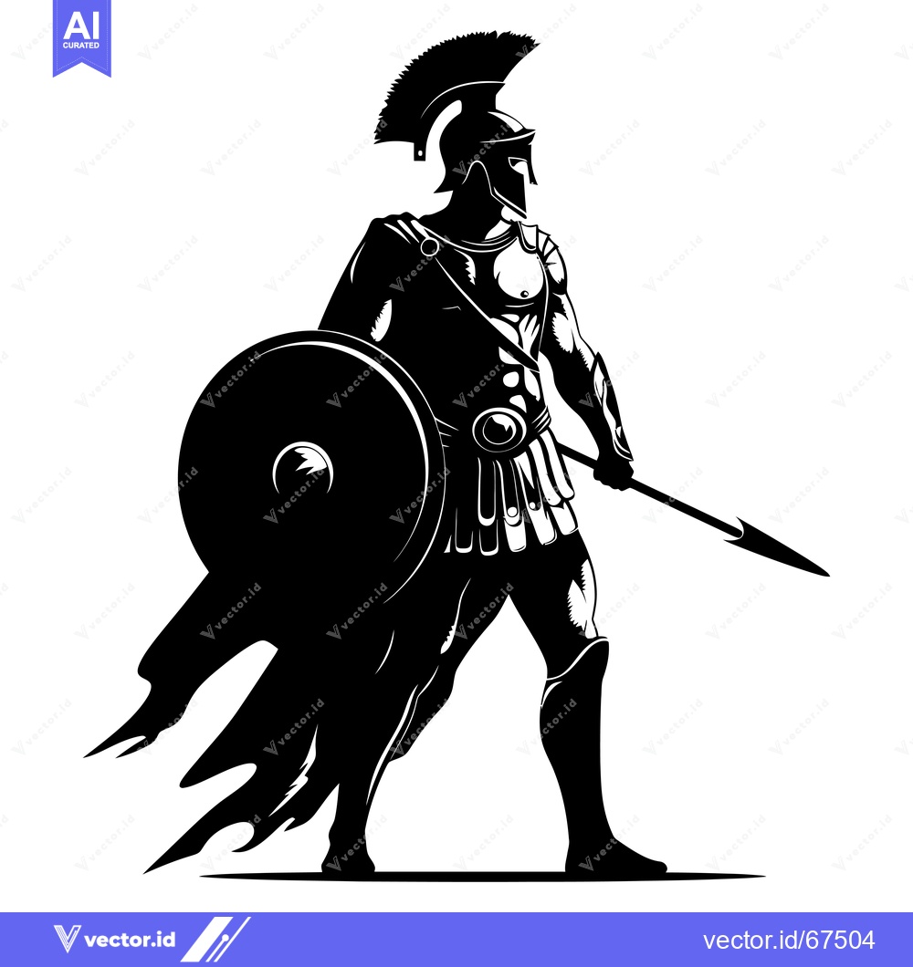 Premium Vector dari Black and White Silhouette of a Spartan Warrior Holding a Shield and S