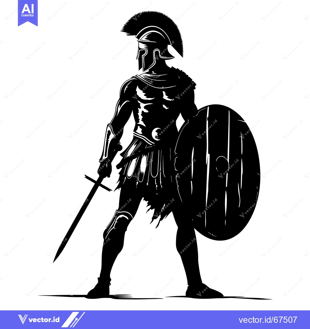 Premium Vector of Silhouette of a Roman Gladiator with Sword and Shield
