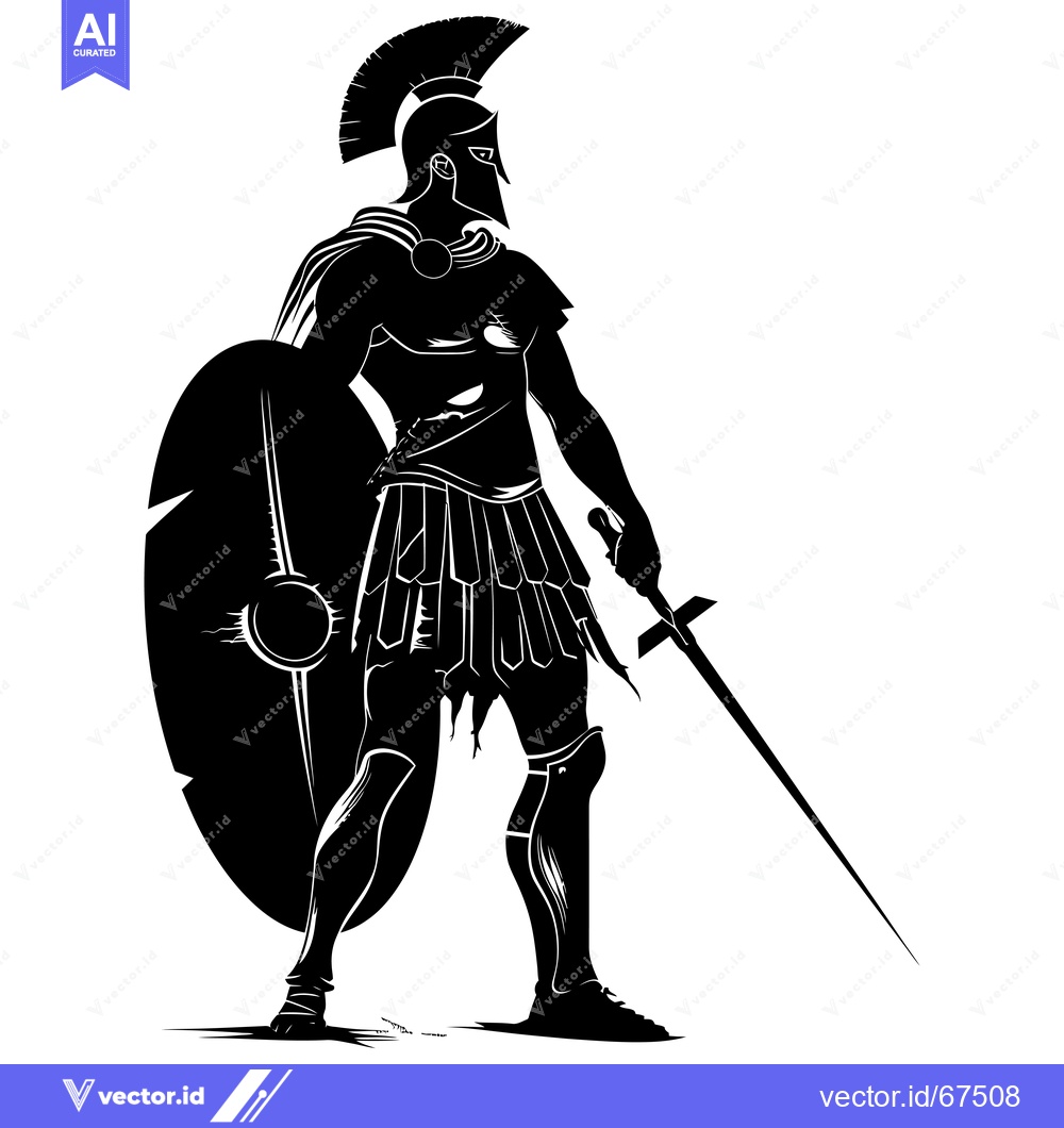 Premium Vector dari Silhouette of a Spartan Warrior Holding a Shield and Sword