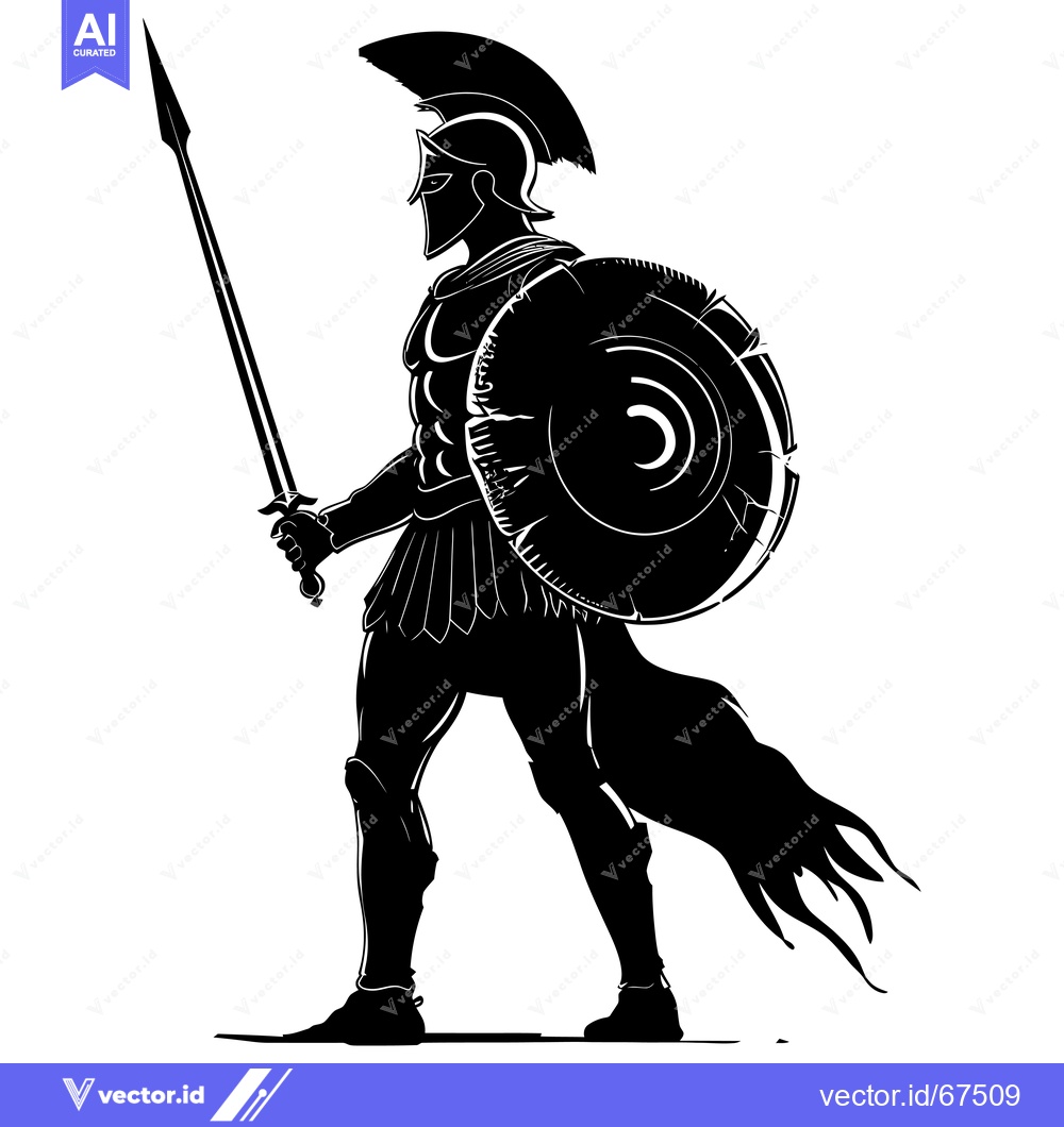Premium Vector dari A Silhouetted Spartan Warrior Holding a Sword and Shield