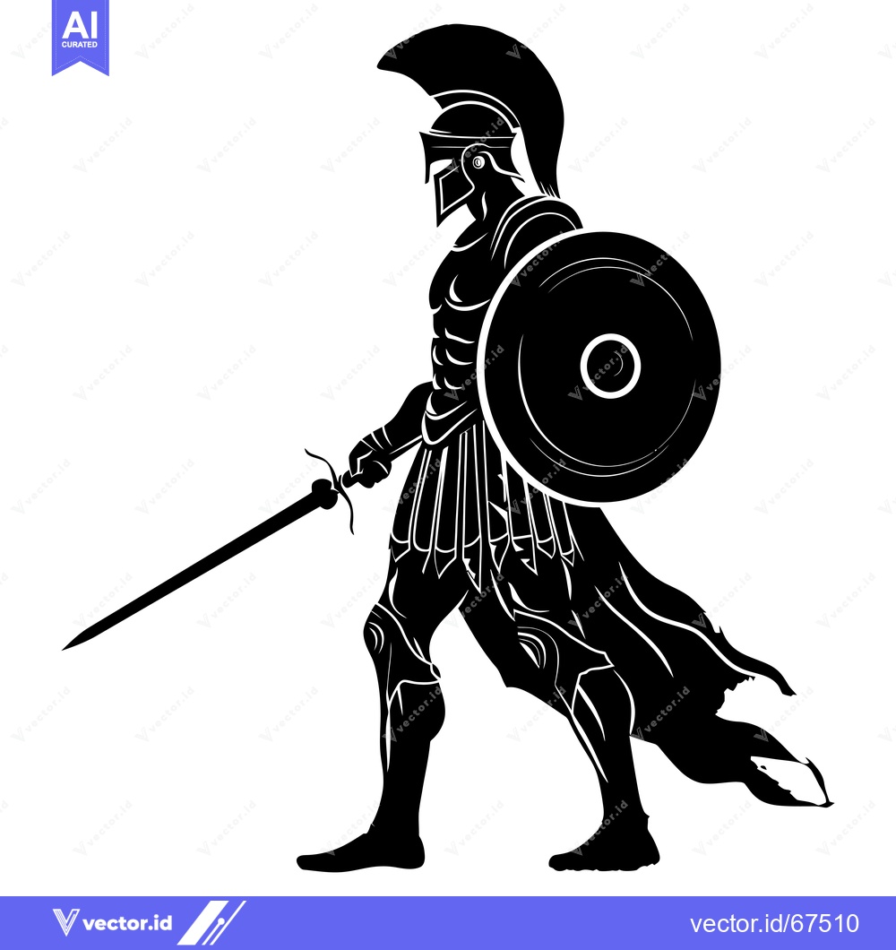 Premium Vector dari A Silhouette of a Spartan Warrior Holding a Sword and Shield