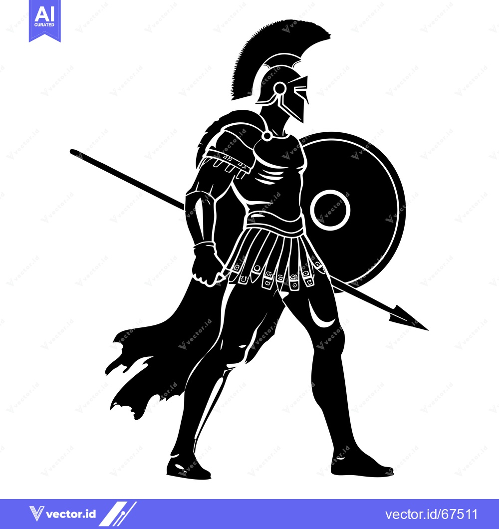 Premium Vector dari A Silhouette of a Spartan Warrior Holding a Spear and Shield