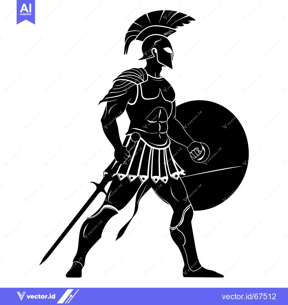 Premium Vector dari A Silhouetted Spartan Warrior Holding a Sword and Shield