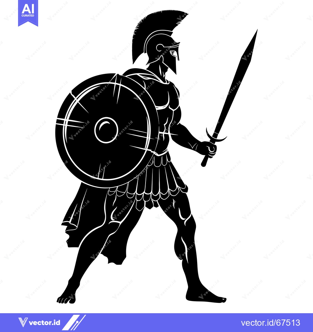 Premium Vector dari Silhouette of a Spartan Warrior Holding a Sword and Shield