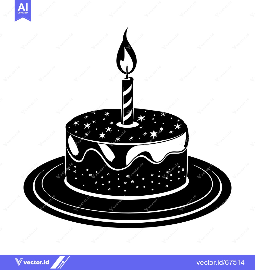 Premium Vector dari Black and White Silhouette of a Birthday Cake with a Candle
