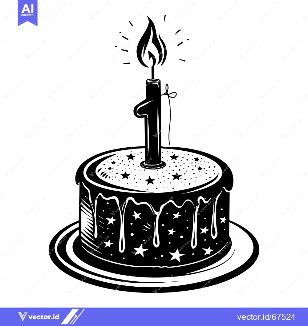 Premium Vector dari Birthday Cake with a Single Lit Candle and Number One