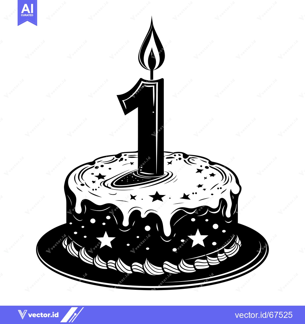 Premium Vector of Birthday Cake with a Number One Candle and Stars