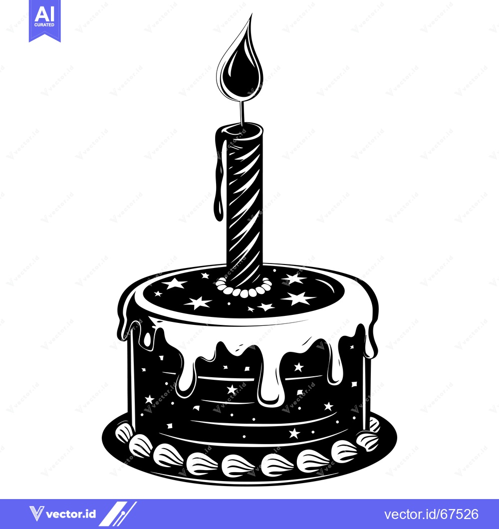 Premium Vector dari Black and White Birthday Cake with a Single Candle