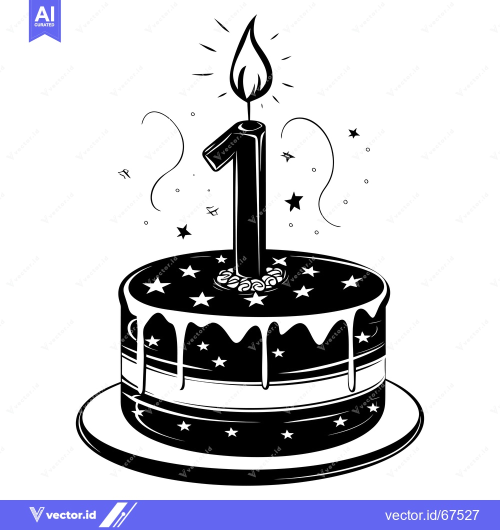 Premium Vector dari Birthday Cake with One Candle and Stars