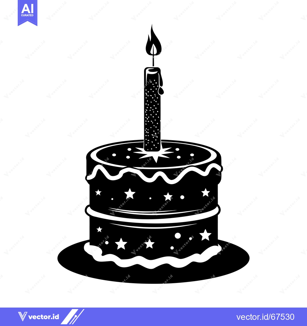 Premium Vector dari Black and White Silhouette of a Birthday Cake with One Candle