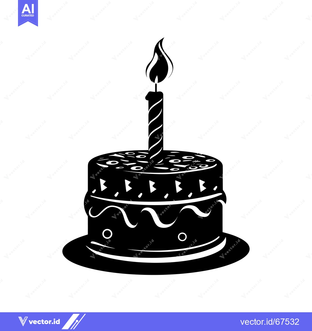 Premium Vector dari Black and White Silhouette of a Birthday Cake with a Single Lit Candle
