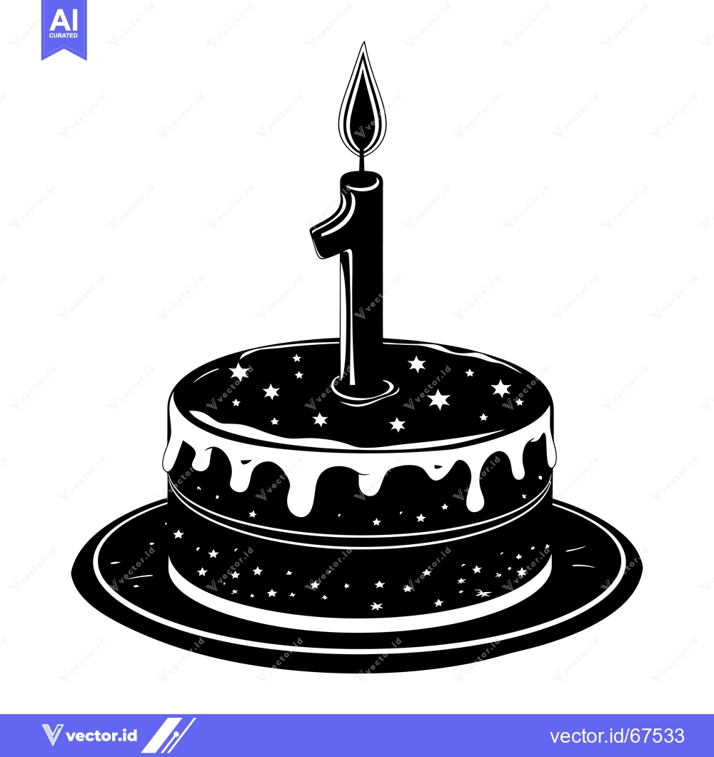 Premium Vector of Black and White Silhouette of a Birthday Cake with One Candle
