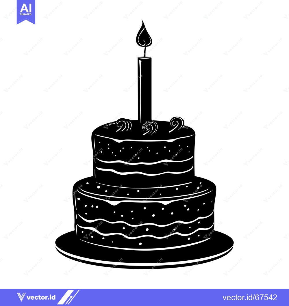 Premium Vector dari A Black and White Silhouette of a Two-Tier Cake with a Single Lit Cand