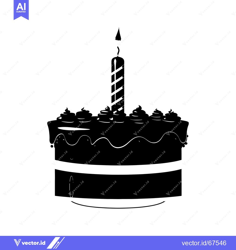 Premium Vector of Black and White Silhouette of a Birthday Cake with One Candle