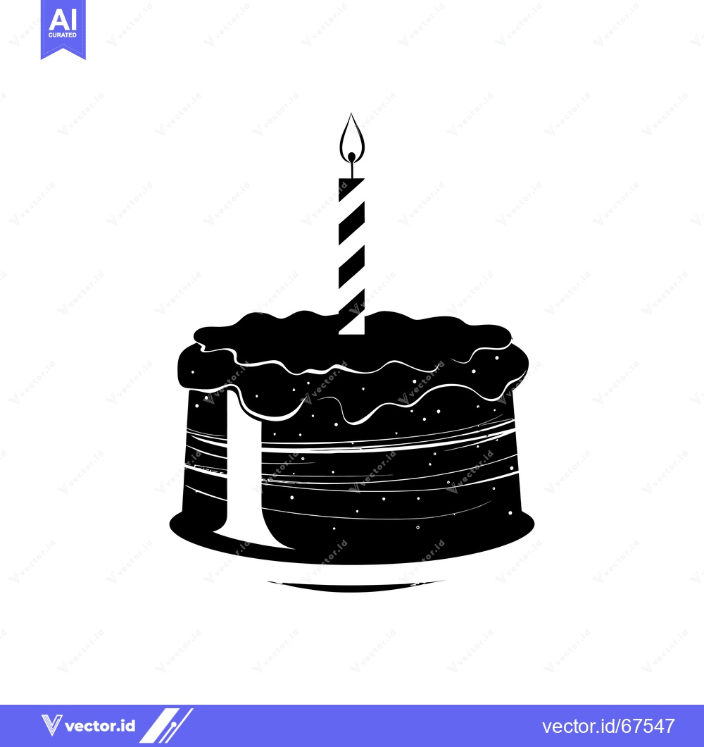 Premium Vector of Black and White Silhouette of a Cake with a Single Candle