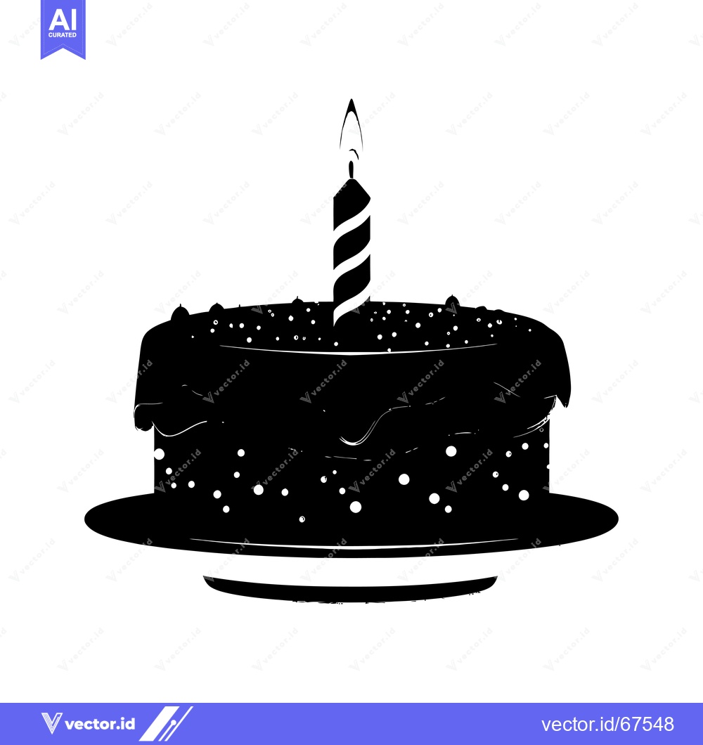 Premium Vector of Black and White Silhouette of a Birthday Cake with a Single Candle