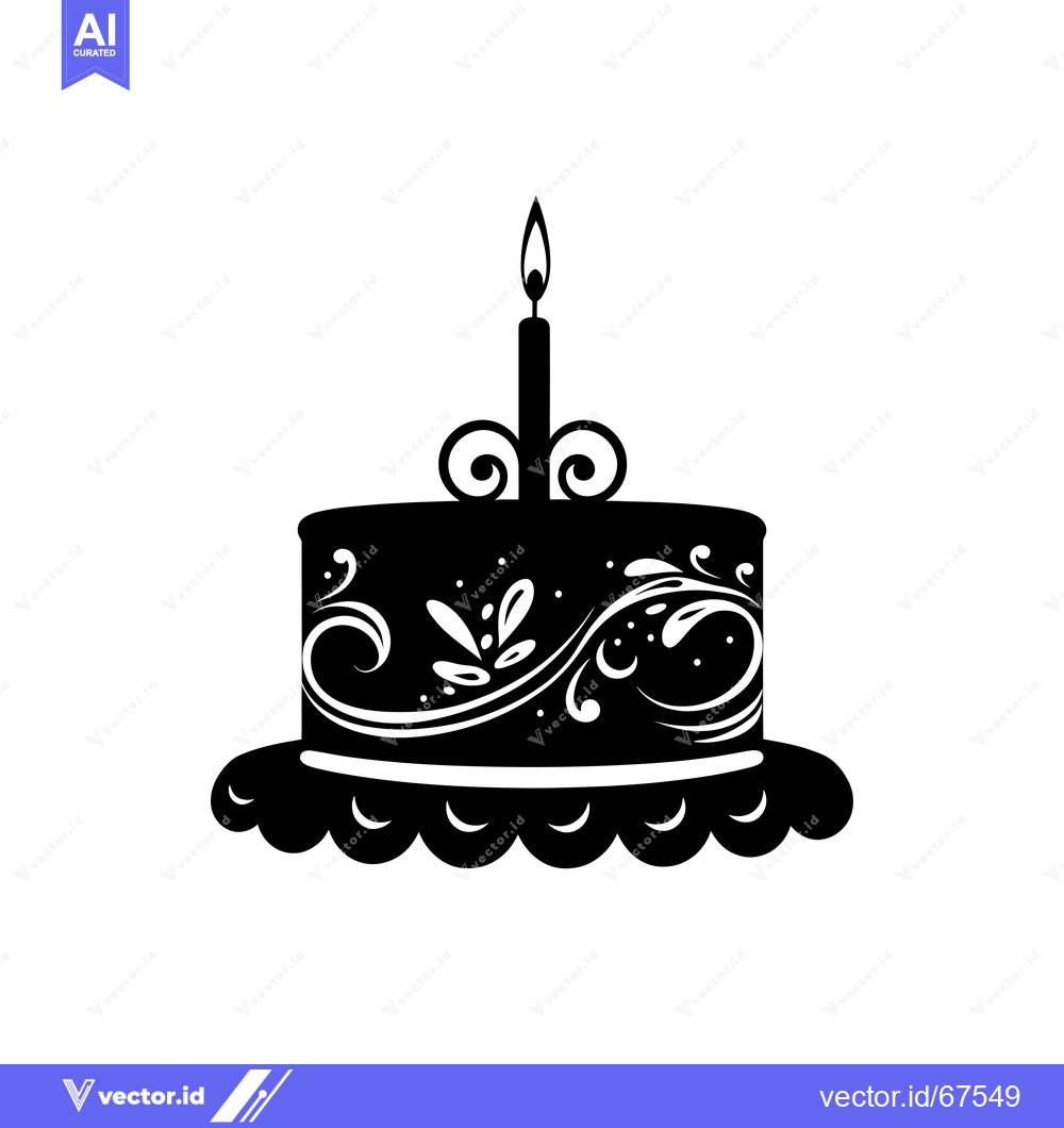 Premium Vector dari Black and White Illustration of a Cake with a Single Candle
