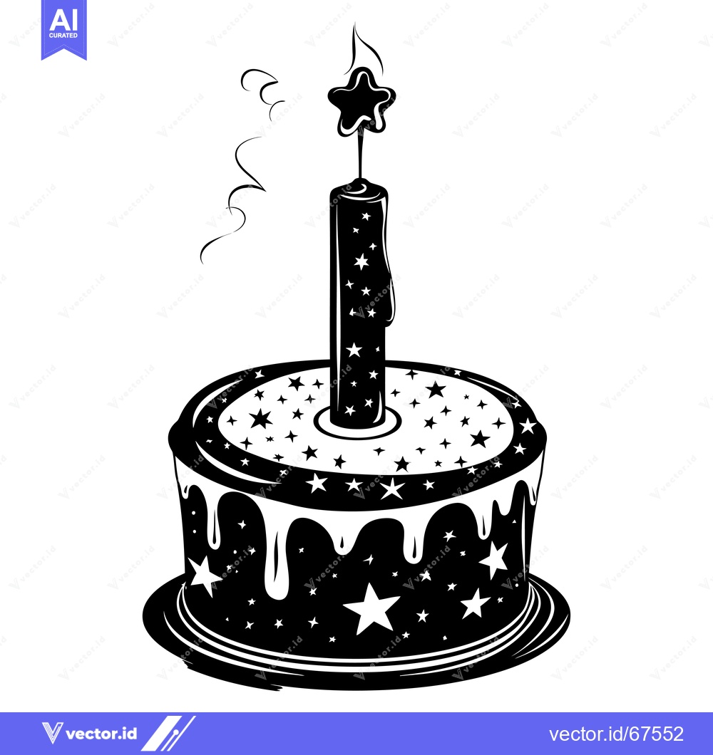 Premium Vector dari Starry Birthday Cake with a Single Lit Candle