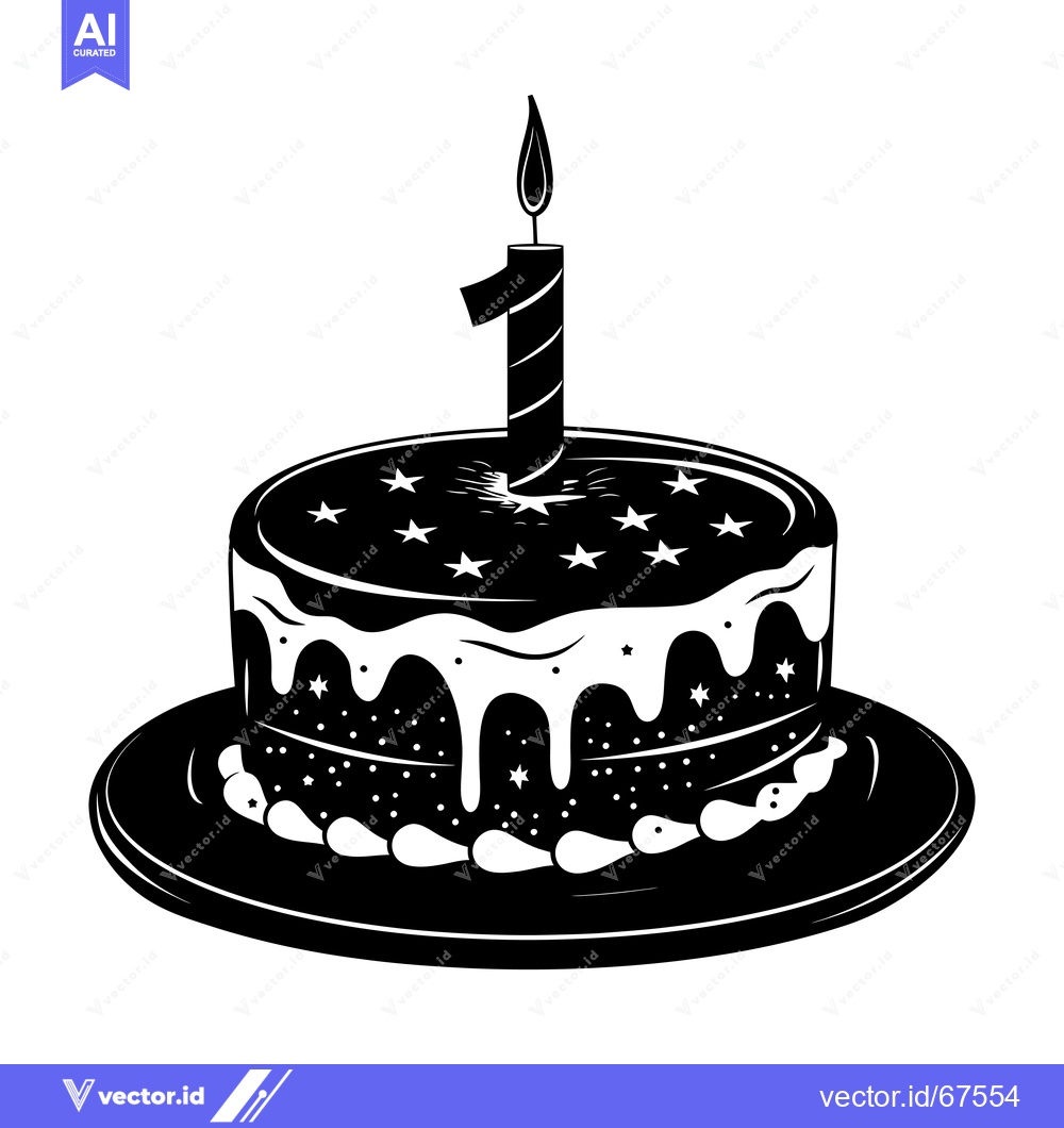 Premium Vector dari A Black and White Silhouette of a Birthday Cake with One Candle