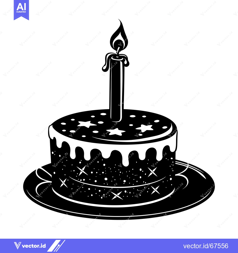 Premium Vector of Black and White Silhouette of a Birthday Cake with a Candle