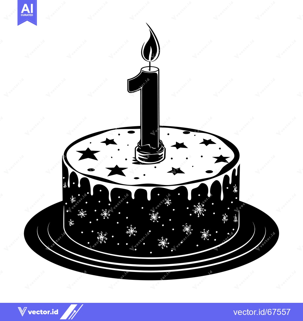 Premium Vector dari Black and White Silhouette of a Birthday Cake with One Candle