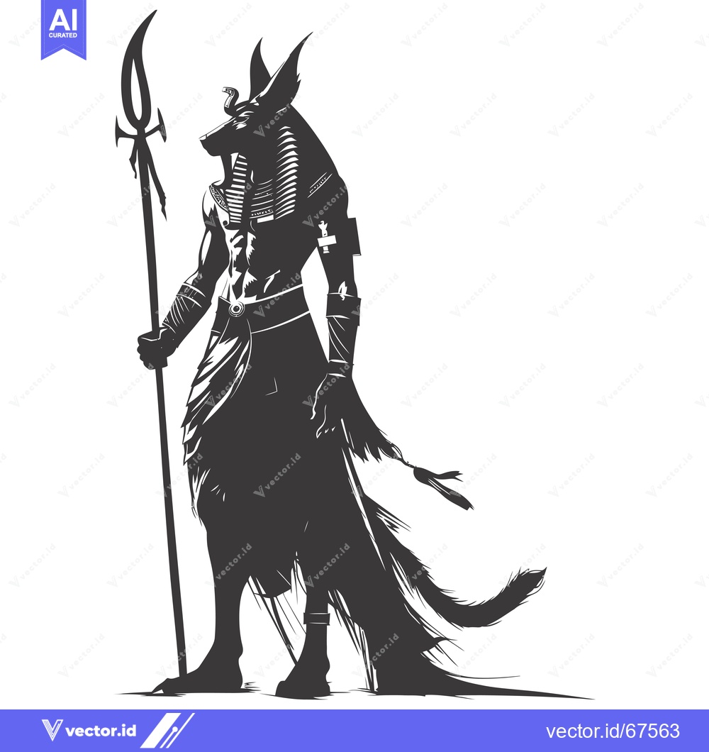 Premium Vector dari Anubis, the Egyptian God of the Dead, Holding a Staff