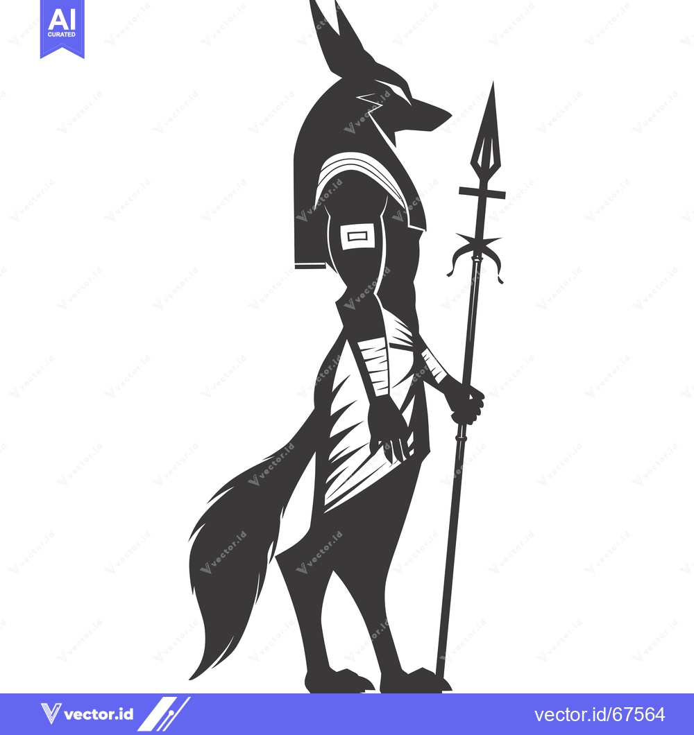 Premium Vector dari Anubis, Egyptian God of the Dead, Holding a Spear