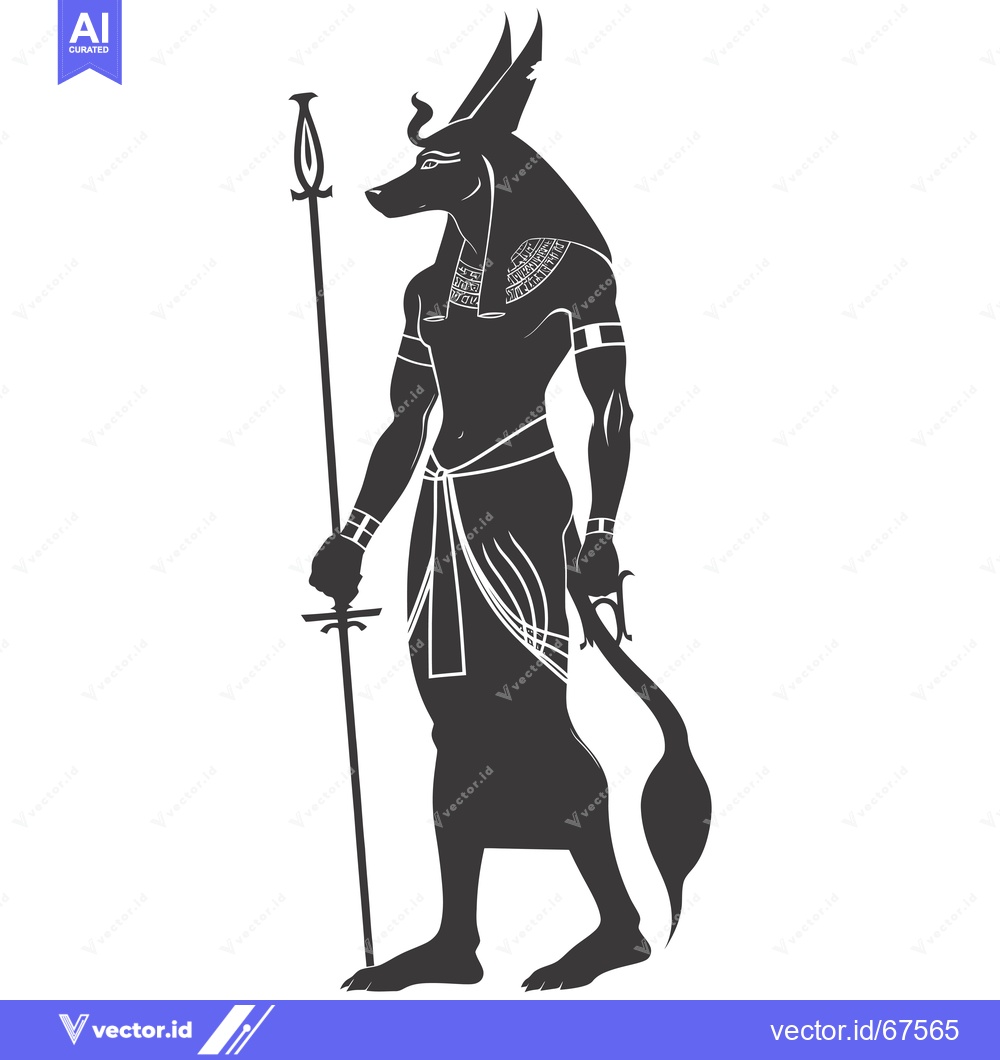 Premium Vector dari Black and White Silhouette of Anubis, the Egyptian God of the Dead, Ho