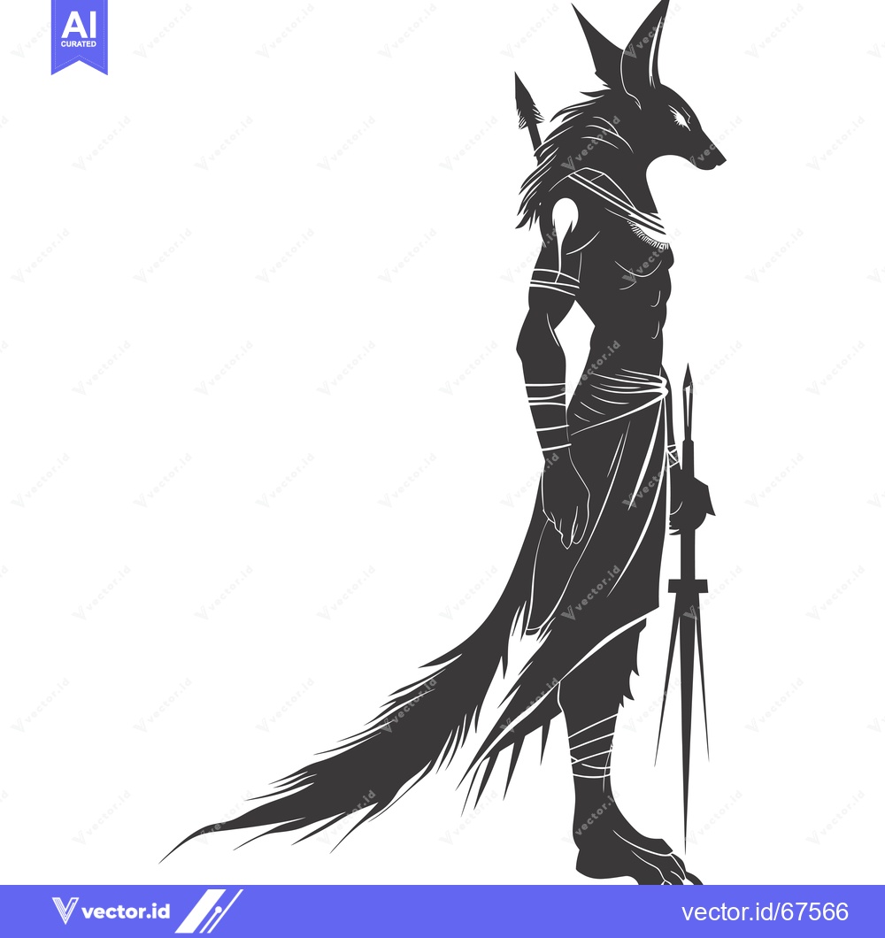 Premium Vector dari Silhouette of Anubis, Egyptian God of the Dead, Holding a Spear