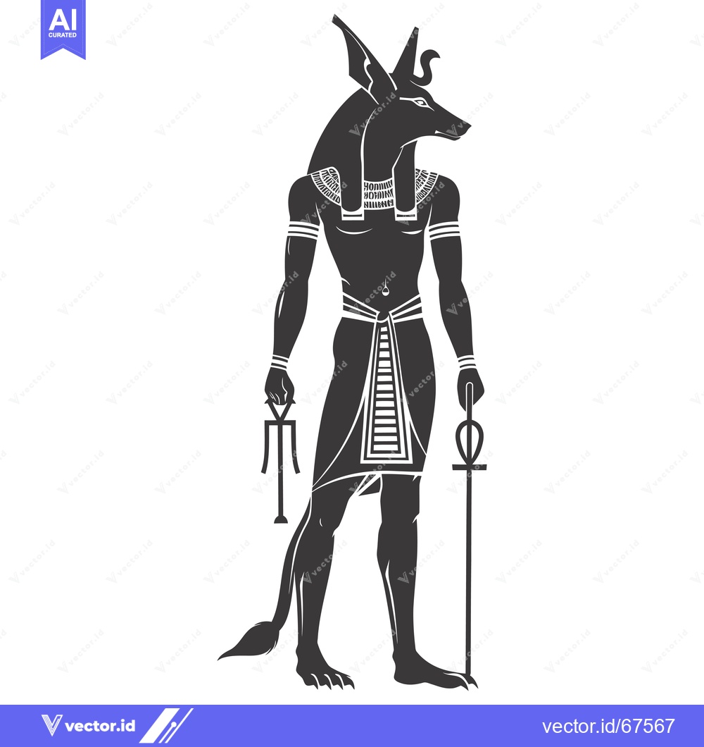 Premium Vector dari Anthropomorphic Jackal God Anubis Holding a Crook and Flail