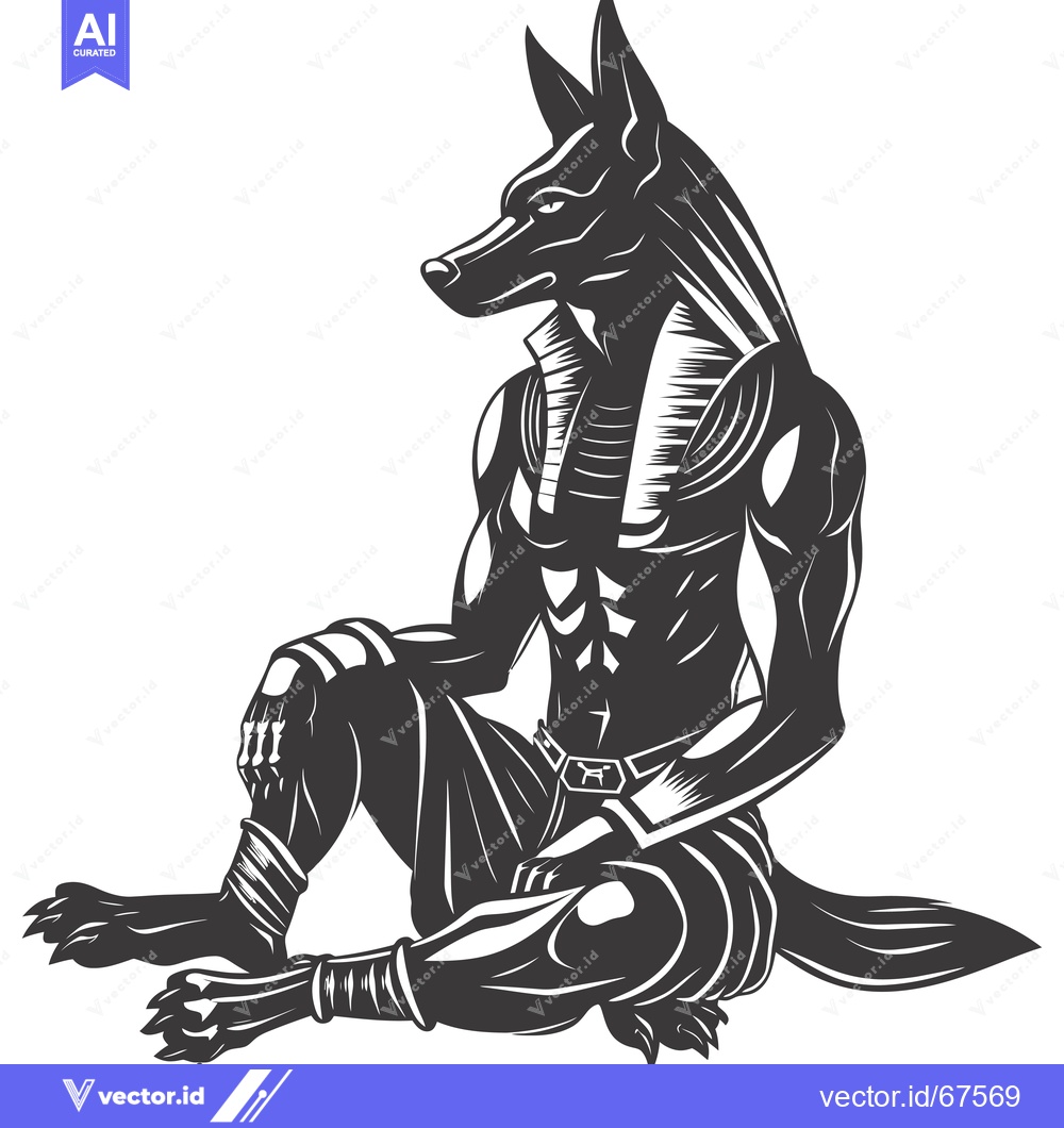 Premium Vector dari Anubis, the Egyptian God of the Dead, Sitting in a Regal Pose