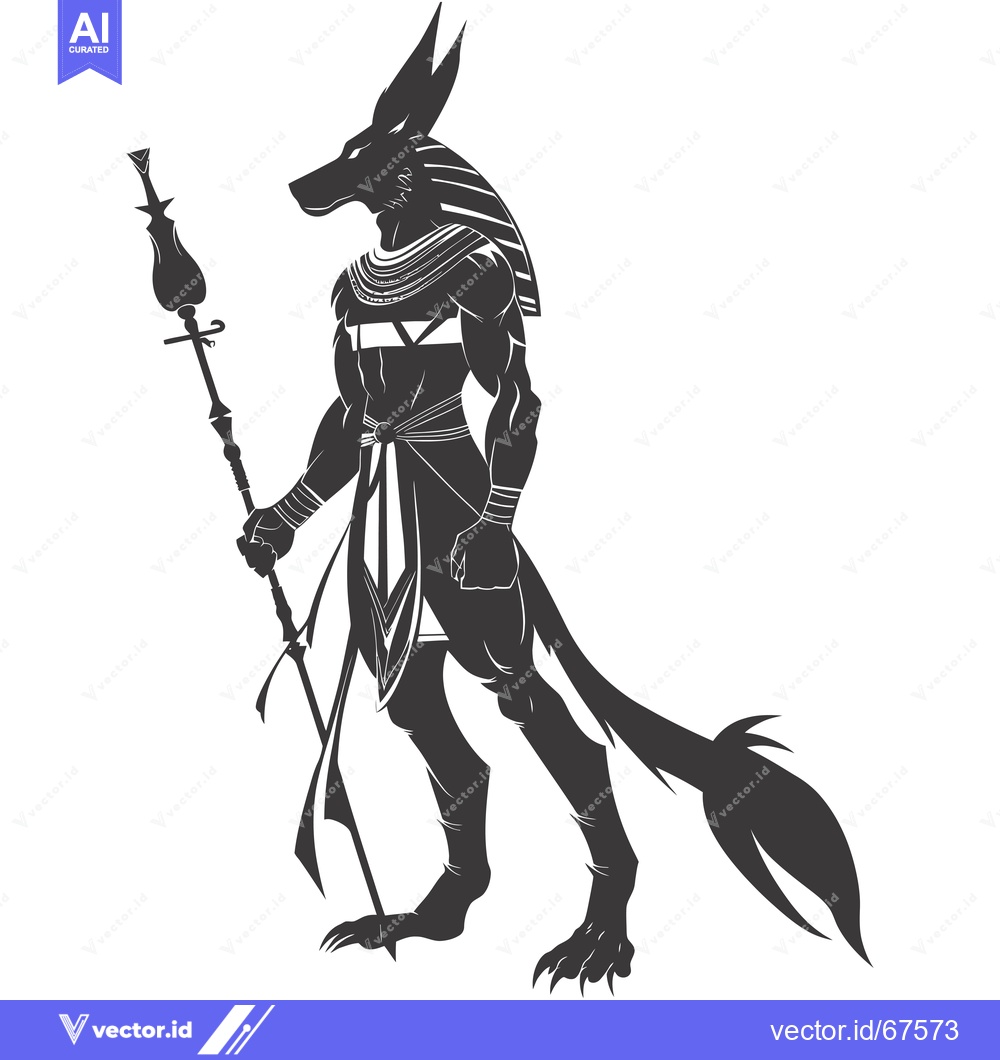 Premium Vector dari Anubis, Egyptian God of the Dead, Holding a Staff