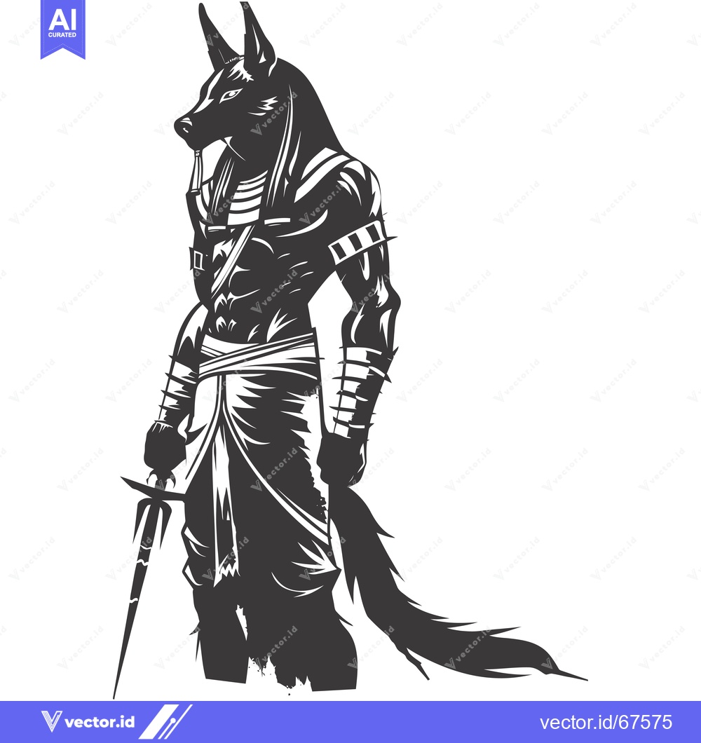 Premium Vector dari Anubis, the Egyptian God of the Dead, Holding a Dagger