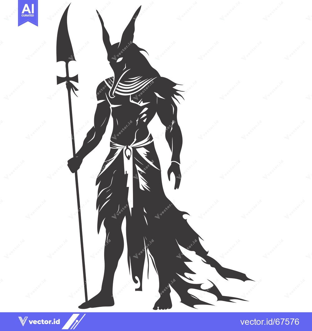 Premium Vector of A silhouette of the Egyptian god Anubis holding a spear