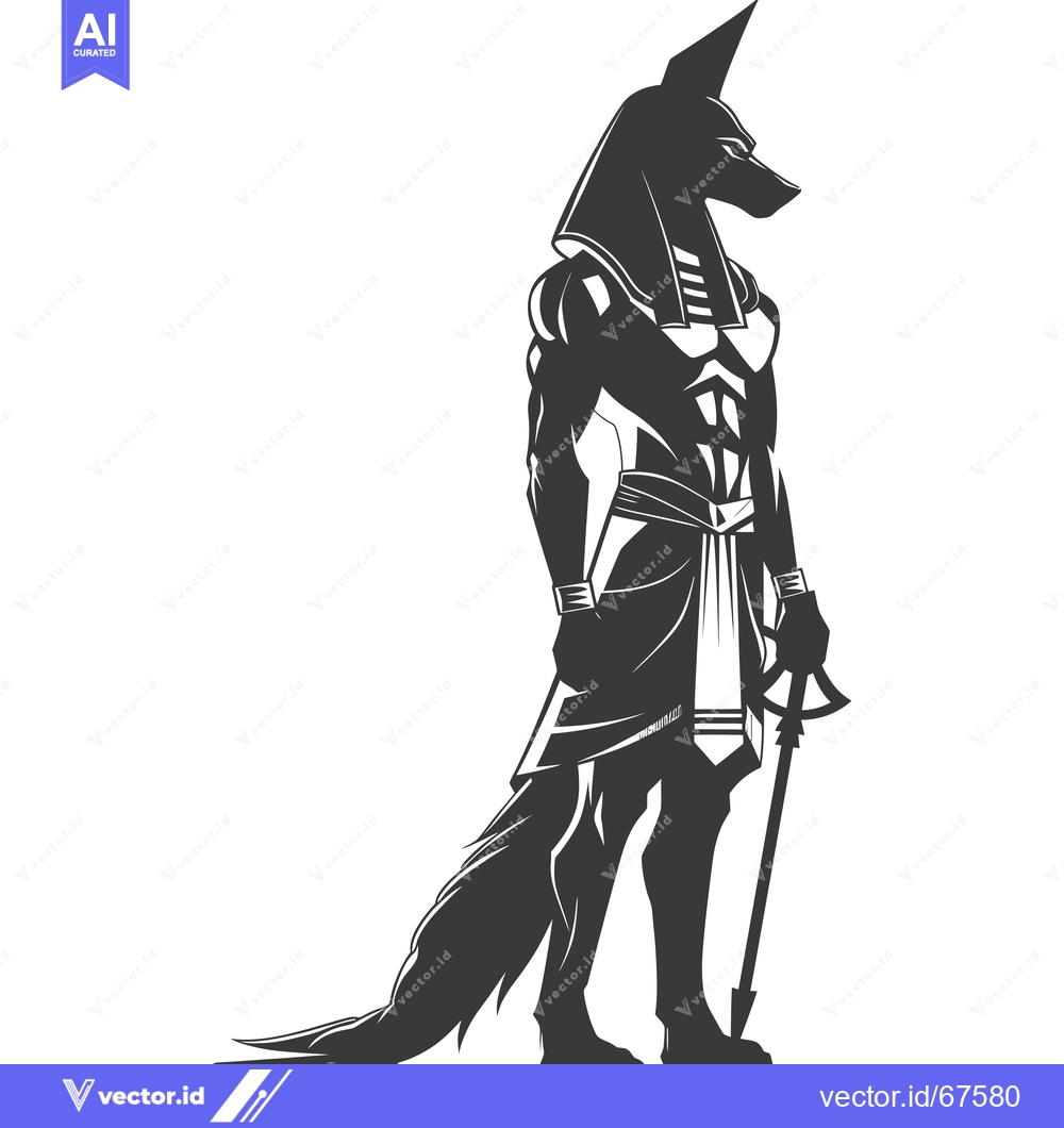 Premium Vector of Anubis, Egyptian God of the Dead, with a Crook and Flail