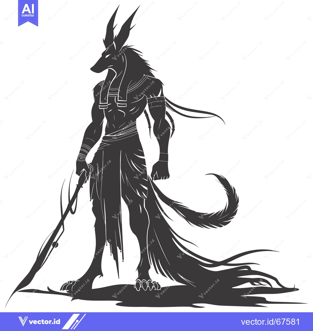 Premium Vector of Anubis, Egyptian God of the Dead, Standing with a Spear