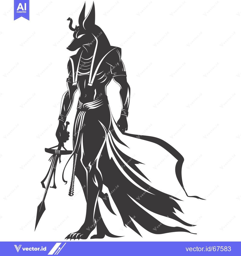 Premium Vector of Anubis, the Egyptian God of the Dead, with a Sword and a Long Cloak