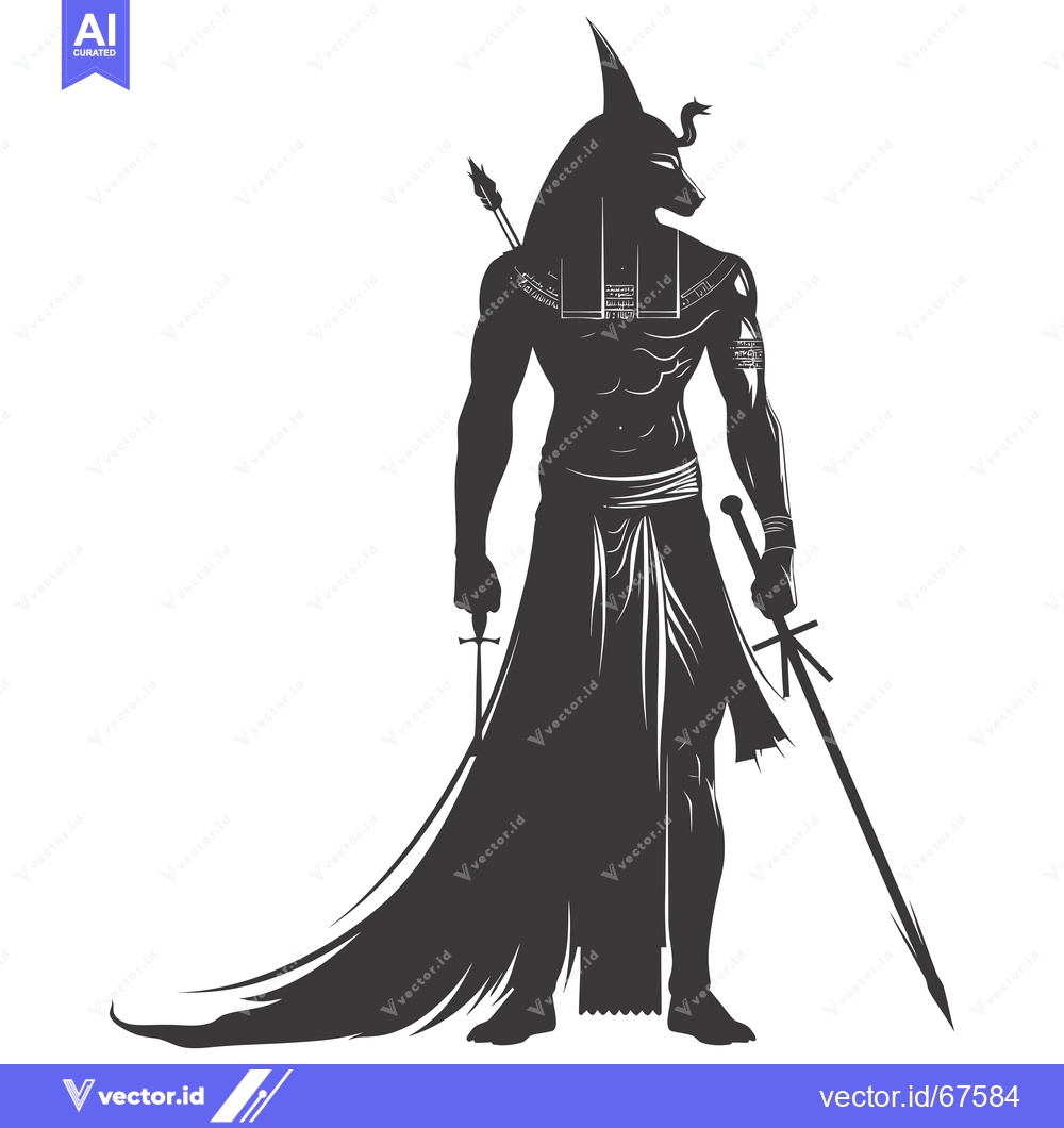 Premium Vector of Silhouette of Anubis, Egyptian God of the Dead, Holding a Sword and a