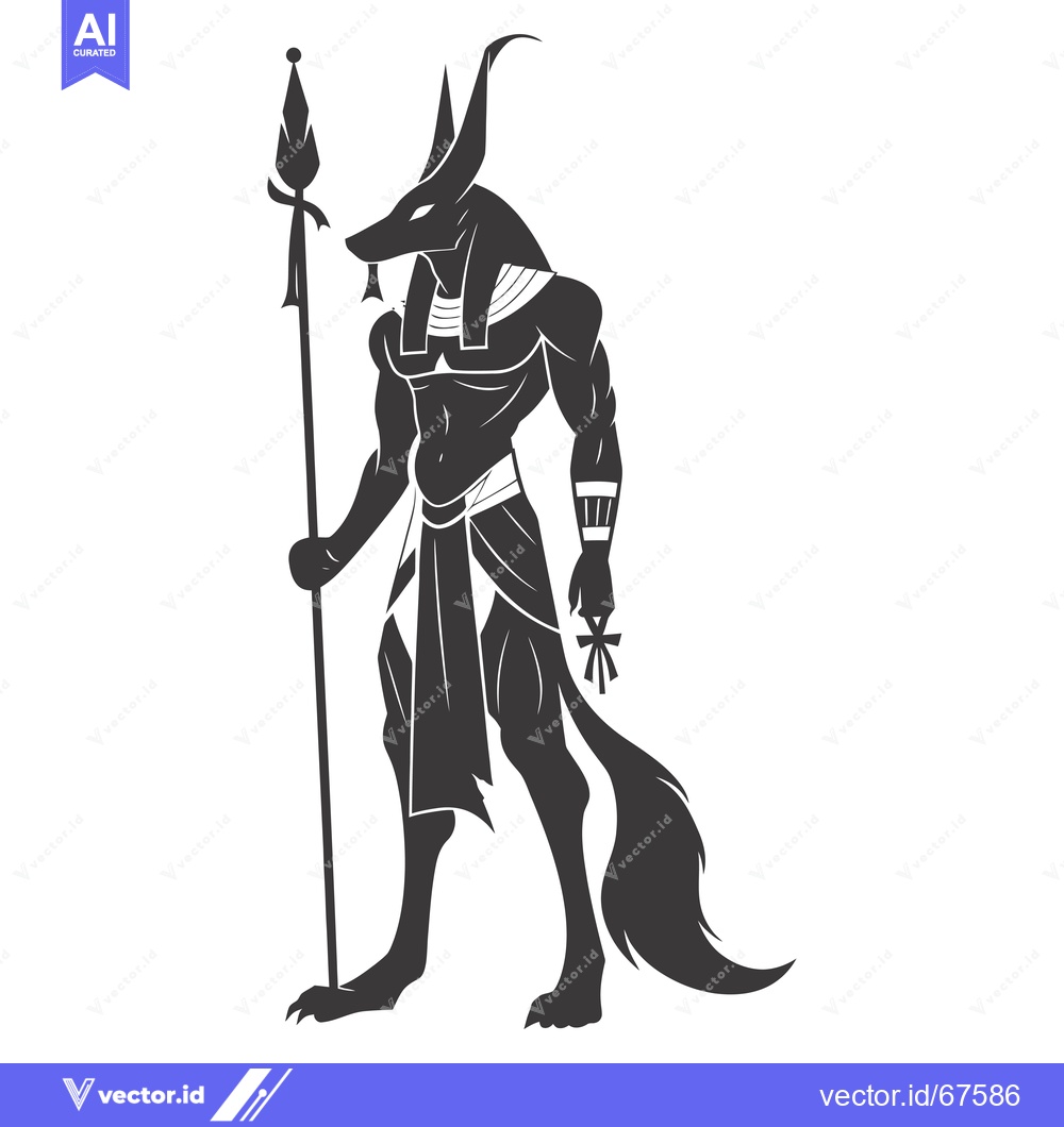 Premium Vector of Anubis, Egyptian God of the Dead, with Spear and Ankh Symbol