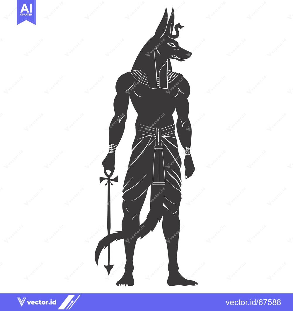 Premium Vector dari Anubis, Egyptian God of the Dead, Holding an Ankh