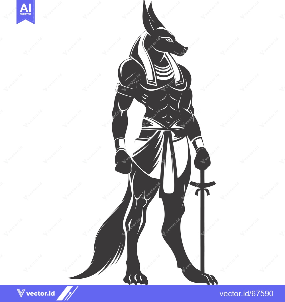 Premium Vector dari Anubis, the Egyptian God of the Dead, with a Sword