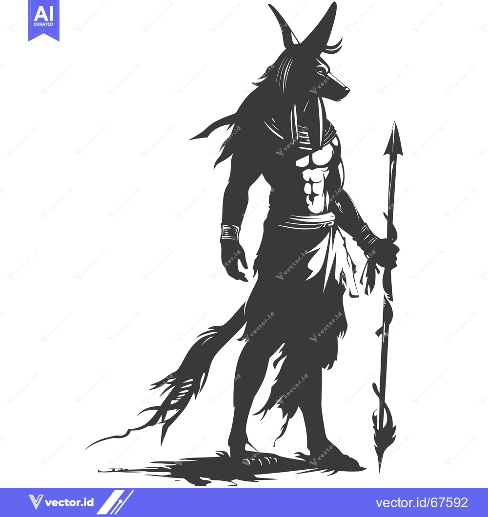 Premium Vector dari Anubis, the Egyptian God of the Dead, Holding a Spear