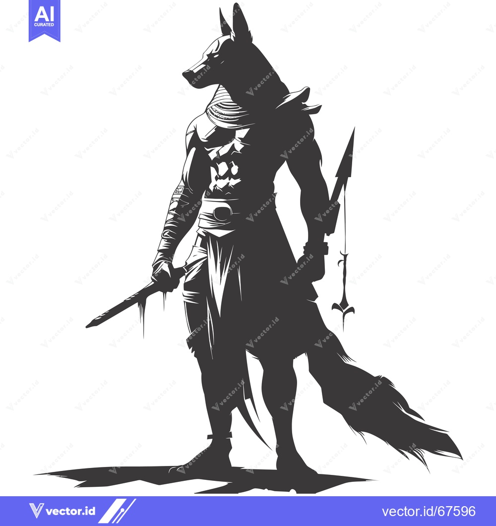 Premium Vector of Anthropomorphic Jackal Warrior with Spear and Sword